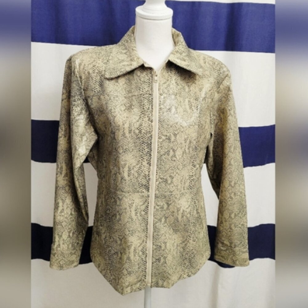 🐍 VTG Faux White & Gray Snakeskin Print Jacket | Large